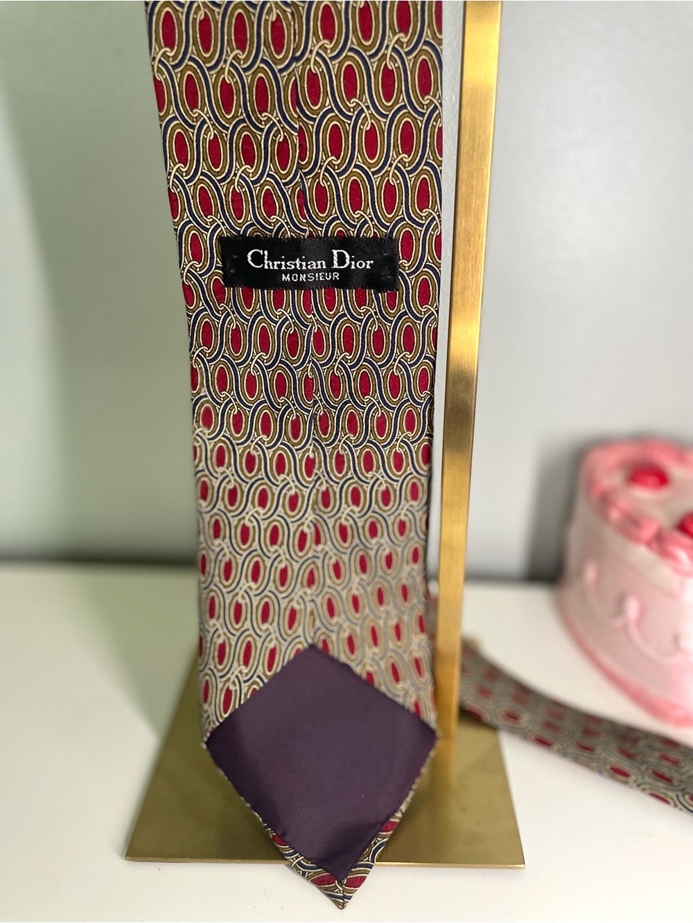 Christian Dior Monsieur Red and Cream Geometric Silk Tie